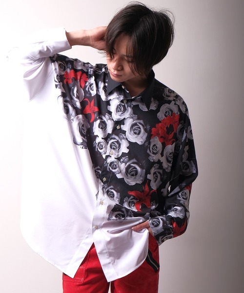 REGIEVO(レジエボ)の「Floral print mode long sleeve shirt / 花柄プリントシャツ unisex(シャツ/ブラウス・メンズ・ブルー/レッド/ホワイト/ブラック・M/L)」の4枚目の写真