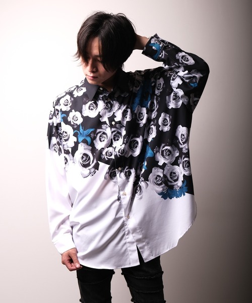 Floral print mode long sleeve shirt / 花柄プリントシャツ unisex（シャツ/ブラウス）｜REGIEVO（レジエボ）