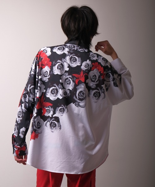 Floral print mode long sleeve shirt / 花柄プリントシャツ unisex（シャツ/ブラウス）｜REGIEVO（レジエボ）