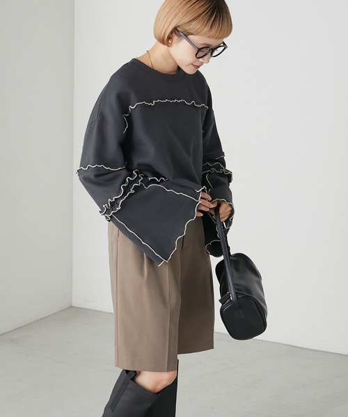 forksy.(フォルクシー)の「【forksy.】メロー配色ショートスウェットプルオーバー(スウェット・レディース・スミクロ/オートミール/パープル/アイボリー・FREE)」の16枚目の写真
