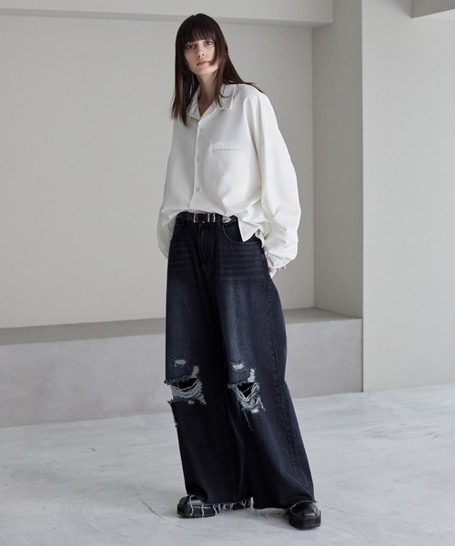 cussil（クシル）の「【cussil/クシル】【11.5oz】ルーズシルエットダメージワイドデニムパンツ（デニムパンツ・メンズ・ダークグレー/ダークブルー/ブラック・XS/S/M/L）」の21枚目の写真