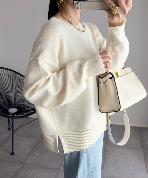 nissen（ニッセン）の「【ニッセン×_____ma.k.o】バックセンターライン　クルーネックニット（ニット/セーター・レディース・オレンジ/チャコールグレー/アイボリー・M/LL/S/L）」の13枚目の写真