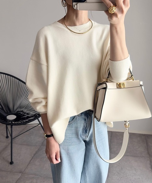 nissen（ニッセン）の「【ニッセン×_____ma.k.o】バックセンターライン　クルーネックニット（ニット/セーター・レディース・オレンジ/チャコールグレー/アイボリー・M/LL/S/L）」の14枚目の写真