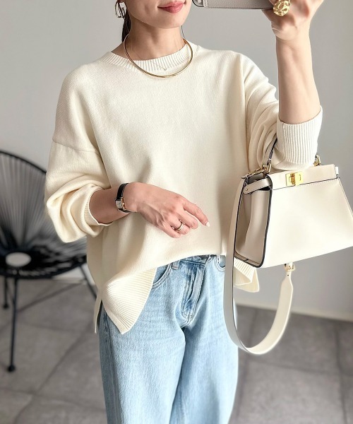 nissen（ニッセン）の「【ニッセン×_____ma.k.o】バックセンターライン　クルーネックニット（ニット/セーター・レディース・オレンジ/チャコールグレー/アイボリー・M/LL/S/L）」の15枚目の写真