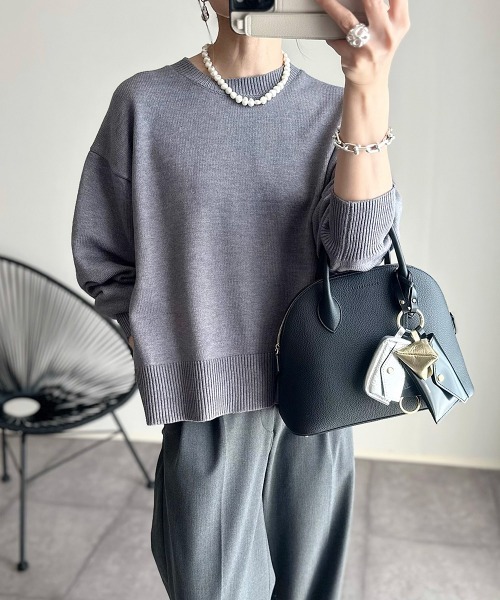 nissen（ニッセン）の「【ニッセン×_____ma.k.o】バックセンターライン　クルーネックニット（ニット/セーター・レディース・オレンジ/チャコールグレー/アイボリー・M/LL/S/L）」の4枚目の写真