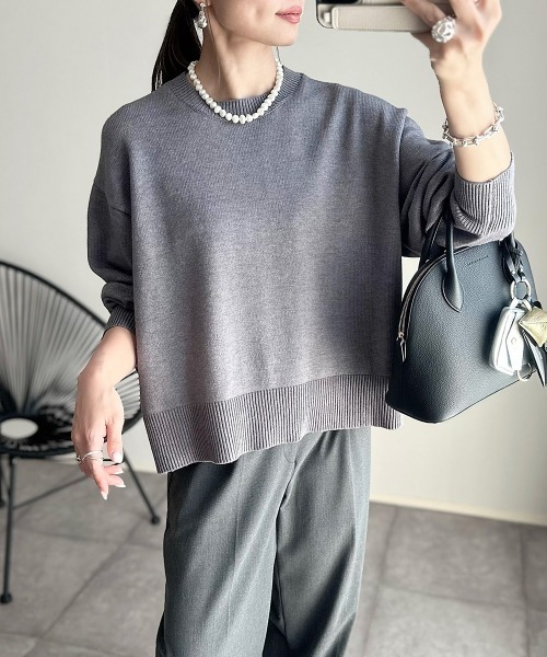 nissen（ニッセン）の「【ニッセン×_____ma.k.o】バックセンターライン　クルーネックニット（ニット/セーター・レディース・オレンジ/チャコールグレー/アイボリー・M/LL/S/L）」の5枚目の写真