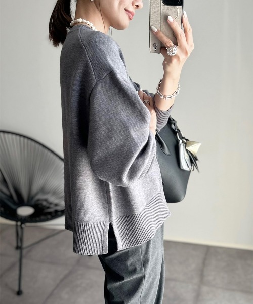 nissen（ニッセン）の「【ニッセン×_____ma.k.o】バックセンターライン　クルーネックニット（ニット/セーター・レディース・オレンジ/チャコールグレー/アイボリー・M/LL/S/L）」の6枚目の写真