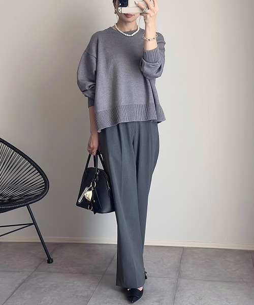 nissen（ニッセン）の「【ニッセン×_____ma.k.o】バックセンターライン　クルーネックニット（ニット/セーター・レディース・オレンジ/チャコールグレー/アイボリー・M/LL/S/L）」の8枚目の写真