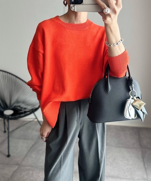 nissen（ニッセン）の「【ニッセン×_____ma.k.o】バックセンターライン　クルーネックニット（ニット/セーター・レディース・オレンジ/チャコールグレー/アイボリー・M/LL/S/L）」の16枚目の写真