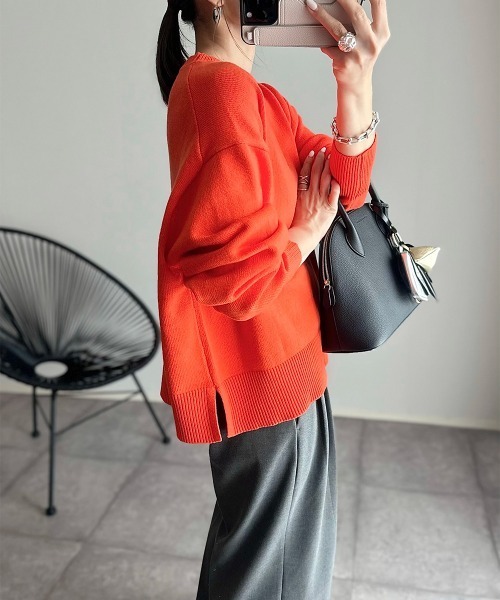 nissen（ニッセン）の「【ニッセン×_____ma.k.o】バックセンターライン　クルーネックニット（ニット/セーター・レディース・オレンジ/チャコールグレー/アイボリー・M/LL/S/L）」の17枚目の写真