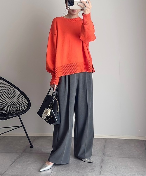 nissen（ニッセン）の「【ニッセン×_____ma.k.o】バックセンターライン　クルーネックニット（ニット/セーター・レディース・オレンジ/チャコールグレー/アイボリー・M/LL/S/L）」の19枚目の写真