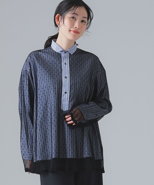 Room no.8（ルームエイト）の「ROOM NO.8 BLACK / ストライプ ドット シャツ（シャツ/ブラウス・レディース・ブラック・ONE SIZE）」の4枚目の写真
