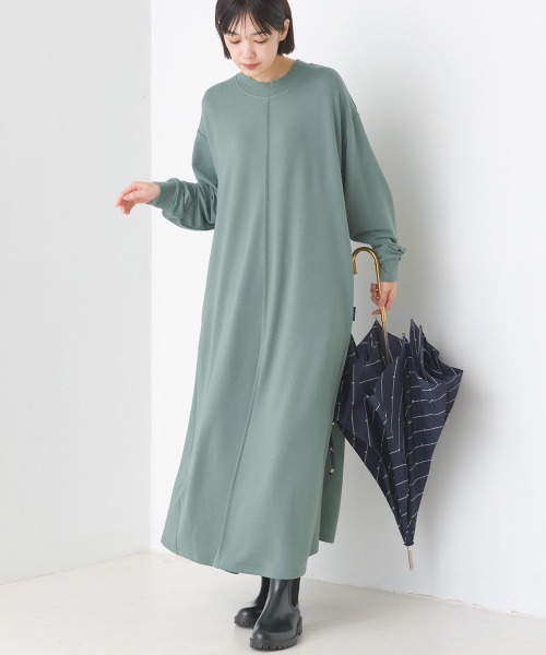 OMNES（オムネス）の「+3℃蓄熱ストレッチフレアワンピース長袖（ワンピース・レディース・パープル/ブラック/グリーン/ブラウン・FREE）」の4枚目の写真