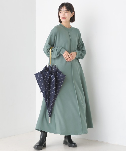 OMNES（オムネス）の「+3℃蓄熱ストレッチフレアワンピース長袖（ワンピース・レディース・パープル/ブラック/グリーン/ブラウン・FREE）」の8枚目の写真