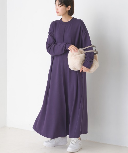 OMNES（オムネス）の「+3℃蓄熱ストレッチフレアワンピース長袖（ワンピース・レディース・パープル/ブラック/グリーン/ブラウン・FREE）」の12枚目の写真