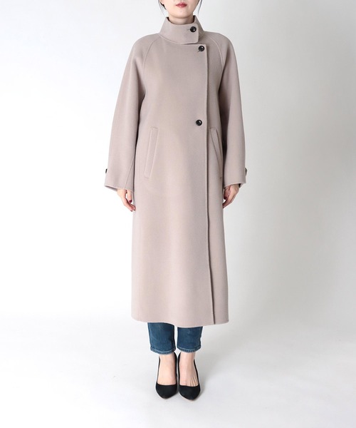 Jines（ジネス）の「シャルム加工ウールリバースタンドネックコート（その他アウター・レディース・ベージュ系/モカ・38）」の3枚目の写真
