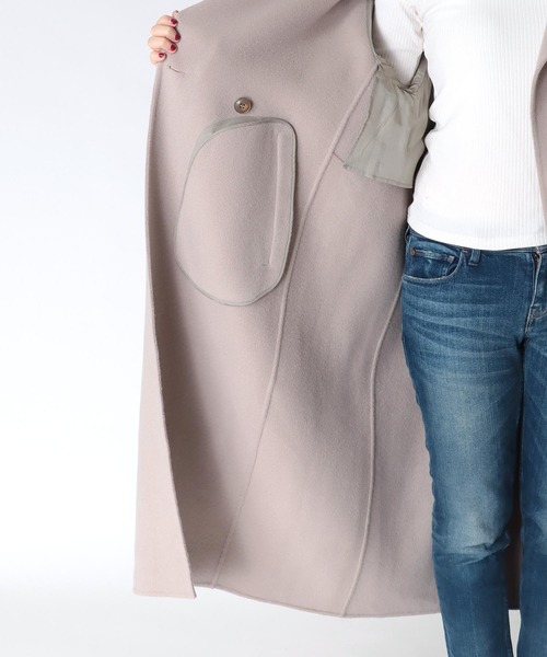 Jines（ジネス）の「シャルム加工ウールリバースタンドネックコート（その他アウター・レディース・ベージュ系/モカ・38）」の12枚目の写真