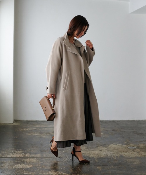 Jines（ジネス）の「シャルム加工ウールリバースタンドネックコート（その他アウター・レディース・ベージュ系/モカ・38）」の16枚目の写真