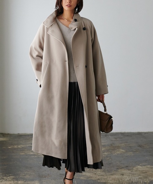 Jines（ジネス）の「シャルム加工ウールリバースタンドネックコート（その他アウター・レディース・ベージュ系/モカ・38）」の17枚目の写真