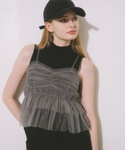 ECREL(エクレール)の「シアーラメチュールビスチェ(キャミソール・レディース・アイボリー/ライトグレー・FREE)」の7枚目の写真