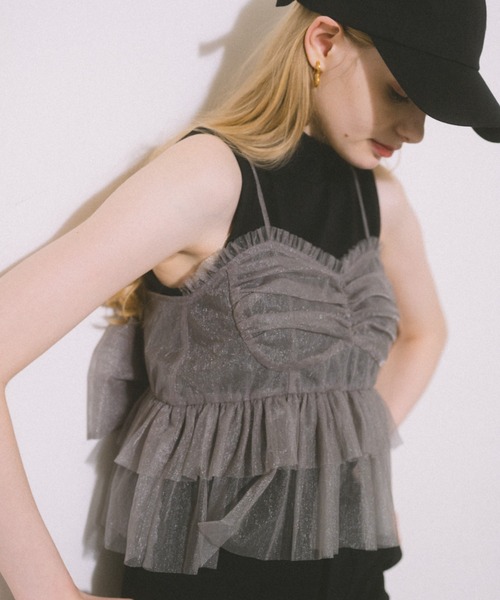 ECREL(エクレール)の「シアーラメチュールビスチェ(キャミソール・レディース・アイボリー/ライトグレー・FREE)」の9枚目の写真