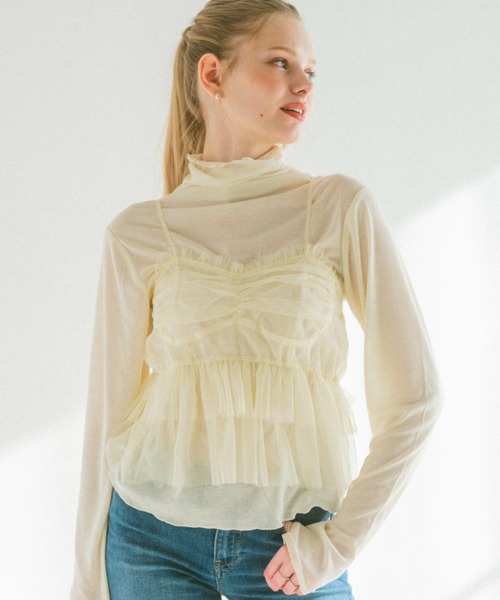 ECREL(エクレール)の「シアーラメチュールビスチェ(キャミソール・レディース・アイボリー/ライトグレー・FREE)」の18枚目の写真