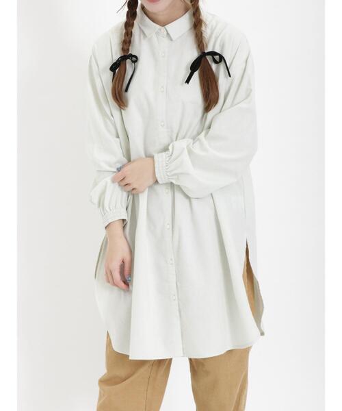 Samansa Mos2（サマンサ モスモス）の「【保温加工】柄アソートちび襟シャツチュニック（チュニック・レディース・ブラック/チャコールグレー/サックスブルー/ミント/オフホワイト・F）」の6枚目の写真