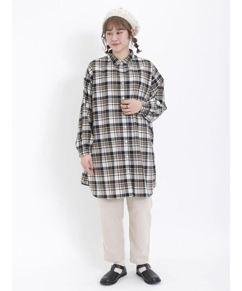 Samansa Mos2（サマンサ モスモス）の「【保温加工】柄アソートちび襟シャツチュニック（チュニック・レディース・ブラック/チャコールグレー/サックスブルー/ミント/オフホワイト・F）」の10枚目の写真