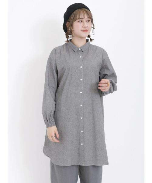 Samansa Mos2（サマンサ モスモス）の「【保温加工】柄アソートちび襟シャツチュニック（チュニック・レディース・ブラック/チャコールグレー/サックスブルー/ミント/オフホワイト・F）」の13枚目の写真