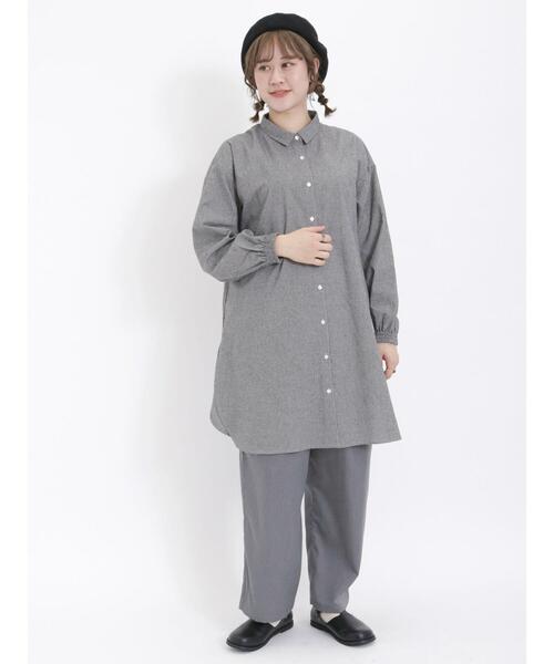 Samansa Mos2（サマンサ モスモス）の「【保温加工】柄アソートちび襟シャツチュニック（チュニック・レディース・ブラック/チャコールグレー/サックスブルー/ミント/オフホワイト・F）」の14枚目の写真