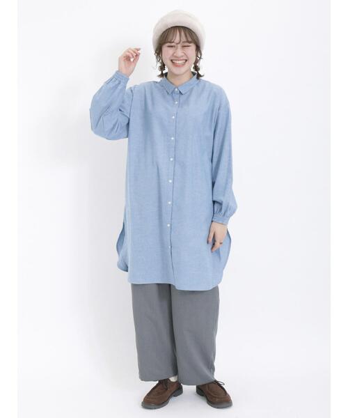 Samansa Mos2（サマンサ モスモス）の「【保温加工】柄アソートちび襟シャツチュニック（チュニック・レディース・ブラック/チャコールグレー/サックスブルー/ミント/オフホワイト・F）」の18枚目の写真