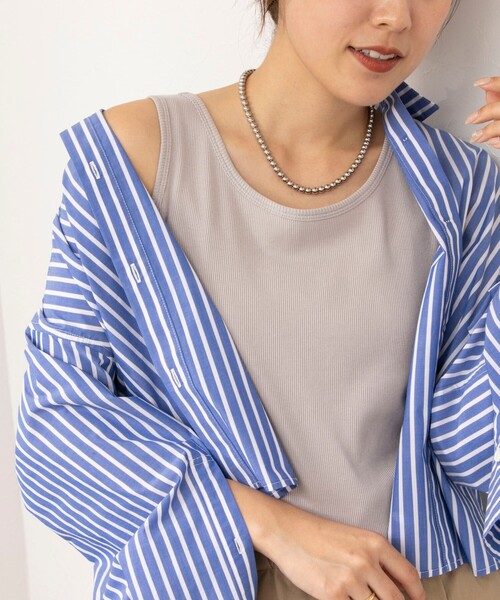 NOLLEY’S(ノーリーズ)の「プレミアムテレコアシメ2WAYタンクトップ(タンクトップ・レディース・ベージュ/ブラック/ホワイト・FREE)」の1枚目の写真