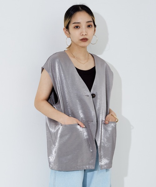 NOMINE（ノミネ）の「【セットアップ着用可】SHINE/ツイードベスト（ベスト・レディース・シルバー/ブラック/オフホワイト・フリー）」の6枚目の写真