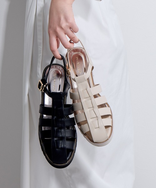 HIMIKO（ヒミコ）の「【HIMIKO】グルカサンダル/641221（サンダル・レディース・ブラック/アイボリー/グリーン/ダークブラウン・22.0cm/22.5cm/23.0cm/23.5cm/24.0cm/24.5cm/25.0cm/21.5cm/25.5cm/26.0cm/26.5cm）」の2枚目の写真