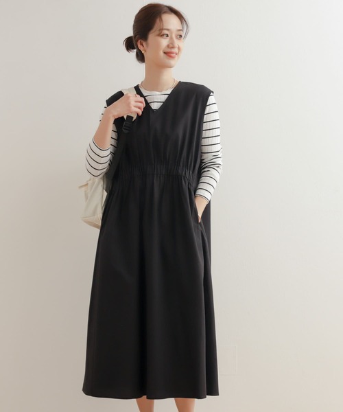 URBAN RESEARCH DOORS（アーバンリサーチドアーズ）の「フロントギャザージャンパースカート（ワンピース・レディース・ベージュ/ブラック・MEDIUM）」の6枚目の写真