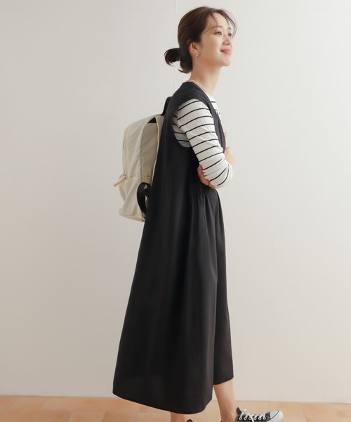 URBAN RESEARCH DOORS（アーバンリサーチドアーズ）の「フロントギャザージャンパースカート（ワンピース・レディース・ベージュ/ブラック・MEDIUM）」の7枚目の写真