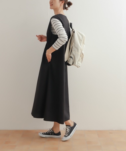 URBAN RESEARCH DOORS（アーバンリサーチドアーズ）の「フロントギャザージャンパースカート（ワンピース・レディース・ベージュ/ブラック・MEDIUM）」の10枚目の写真