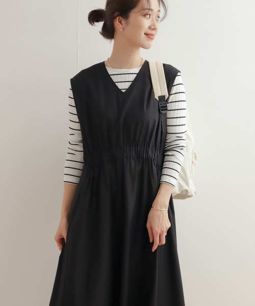 URBAN RESEARCH DOORS（アーバンリサーチドアーズ）の「フロントギャザージャンパースカート（ワンピース・レディース・ベージュ/ブラック・MEDIUM）」の12枚目の写真