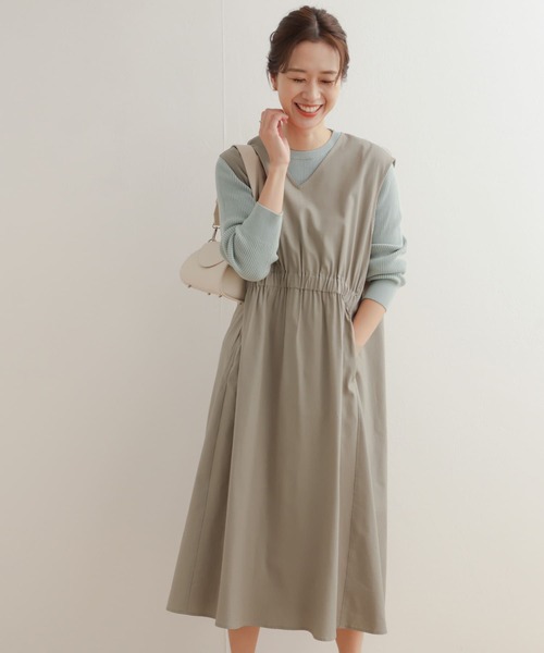 URBAN RESEARCH DOORS（アーバンリサーチドアーズ）の「フロントギャザージャンパースカート（ワンピース・レディース・ベージュ/ブラック・MEDIUM）」の14枚目の写真