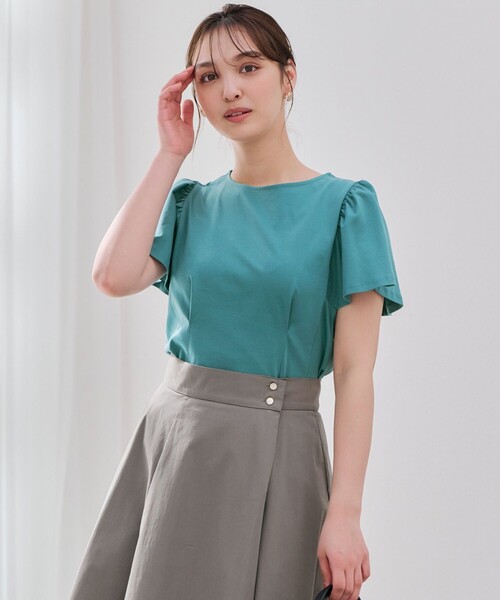 ANY SIS(エニィスィス)の「【接触冷感】美人 フリルスリーブ カットソー(Tシャツ/カットソー・レディース・ホワイト系/ライラック系/ダークグリーン系/ダルブルー系/ブラック系/ピンク系・4)」の4枚目の写真