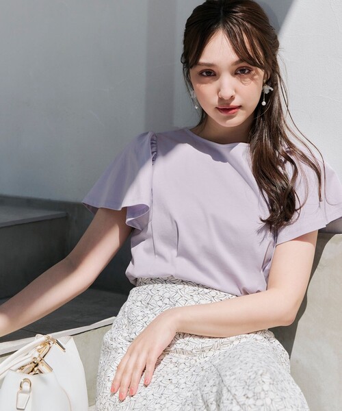 ANY SIS(エニィスィス)の「【接触冷感】美人 フリルスリーブ カットソー(Tシャツ/カットソー・レディース・ホワイト系/ライラック系/ダークグリーン系/ダルブルー系/ブラック系/ピンク系・4)」の13枚目の写真