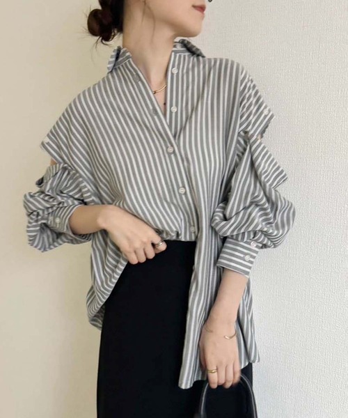 one after another NICE CLAUP（ワンアフターアナザーナイスクラップ）の「肩あきマルチウェイシャツ【WEB限定商品】（シャツ/ブラウス・レディース・オフホワイト/グレー/サックスブルー/ピンク/イエロー・FREE）」の2枚目の写真