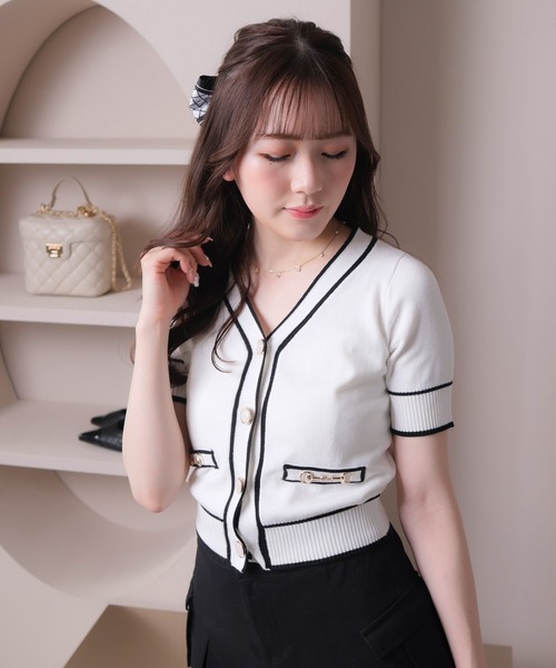 LIPSERVICE（リップサービス）の「バイカラーハーフニットカーディガン（カーディガン/ボレロ・レディース・ホワイト/その他1/ブラック・FREE）」の2枚目の写真