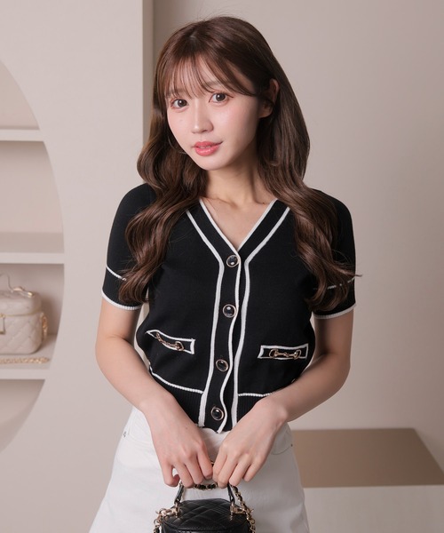 LIPSERVICE（リップサービス）の「バイカラーハーフニットカーディガン（カーディガン/ボレロ・レディース・ホワイト/その他1/ブラック・FREE）」の3枚目の写真