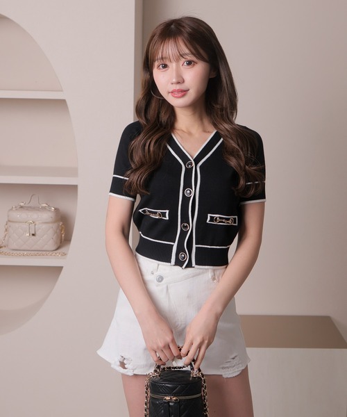 LIPSERVICE（リップサービス）の「バイカラーハーフニットカーディガン（カーディガン/ボレロ・レディース・ホワイト/その他1/ブラック・FREE）」の20枚目の写真