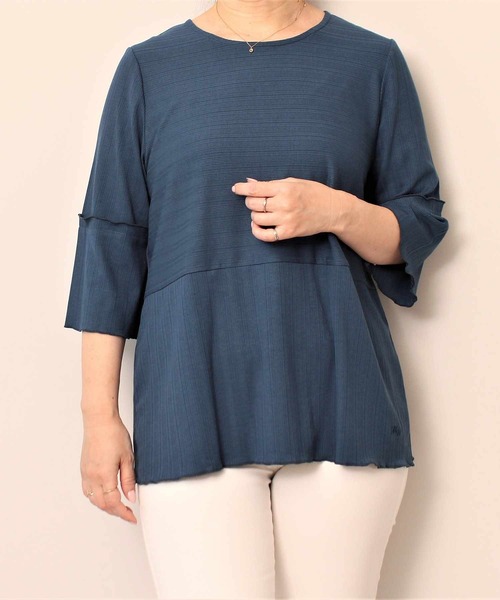 MB mint breeze(エムビーミントブリーズ)の「【L~5L 大きいサイズ】裾メロー 半袖 リブ カットソー トップス(Tシャツ/カットソー・レディース・ブラック/ブラウン/ブルー・4L/3L/LL/5L/L)」の3枚目の写真