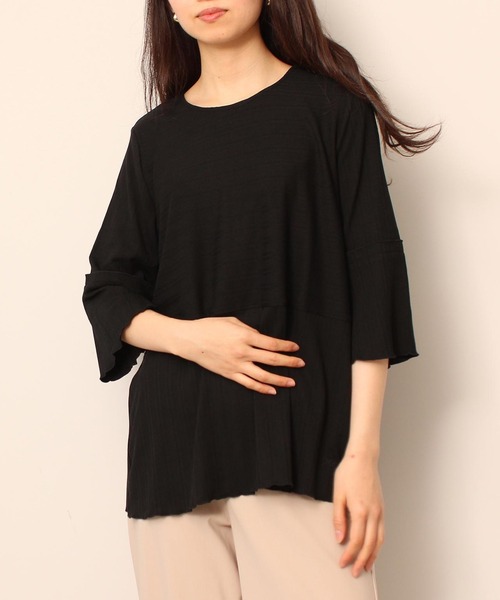 MB mint breeze(エムビーミントブリーズ)の「【L~5L 大きいサイズ】裾メロー 半袖 リブ カットソー トップス(Tシャツ/カットソー・レディース・ブラック/ブラウン/ブルー・4L/3L/LL/5L/L)」の2枚目の写真