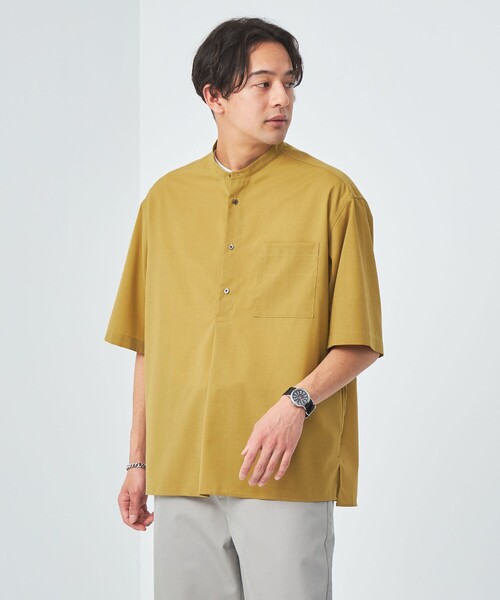 green label relaxing（グリーンレーベルリラクシング）の「TW ウォッシャブルトロ バンドカラー プルオーバー シャツ  -マシンウォッシャブル・ストレッチ・防シワ-（シャツ/ブラウス・メンズ・マスタード/コバルトブルー/ライトグレー・S/M/L/XL）」の6枚目の写真