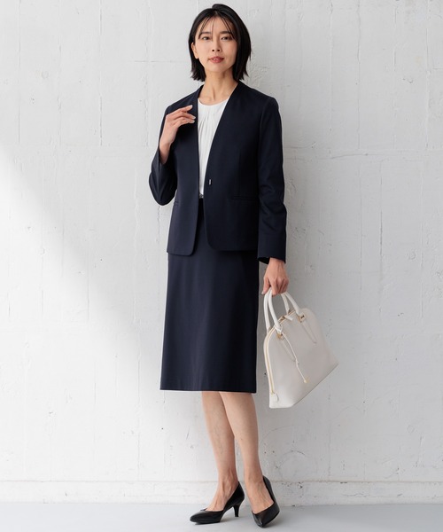 23区 L(ニジュウサンクオオキイサイズ)の「【セットアップ対応】モクロディ ノーカラージャケット(ノーカラージャケット・レディース・グレー系/ネイビー系・44/46/48/50)」の9枚目の写真
