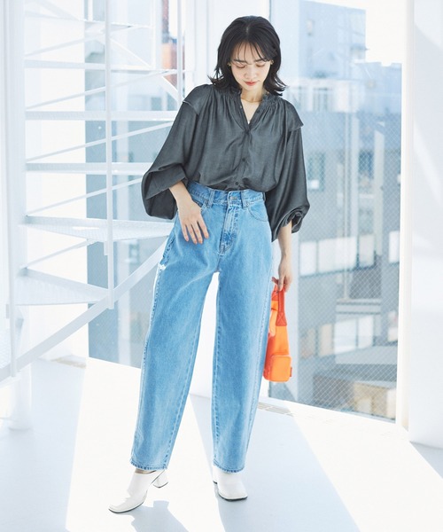 【美品✨ビブパンツ✨レディース L】ESTIVO ナイロン デニム パンツ サイドスリットビジューデニムパンツ/MAJESTIC LEGON(マジェスティック